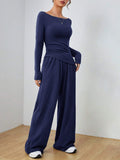 Load image into Gallery viewer, Solid color long sleeved casual wide leg pants fashion two-piece set women&#39;s clothing