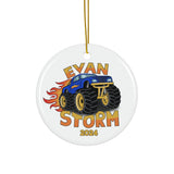 Load image into Gallery viewer, Evan Storm Monster Truck Flames Tree Ornament