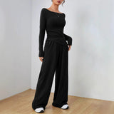 Load image into Gallery viewer, Solid color long sleeved casual wide leg pants fashion two-piece set women&#39;s clothing