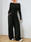 Load image into Gallery viewer, Solid color long sleeved casual wide leg pants fashion two-piece set women&#39;s clothing