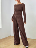 Load image into Gallery viewer, Solid color long sleeved casual wide leg pants fashion two-piece set women&#39;s clothing