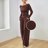 Load image into Gallery viewer, Solid color long sleeved casual wide leg pants fashion two-piece set women&#39;s clothing