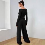 Load image into Gallery viewer, Solid color long sleeved casual wide leg pants fashion two-piece set women&#39;s clothing