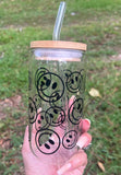 Load image into Gallery viewer, 16 oz Black Smiley Faces Libbey Cup