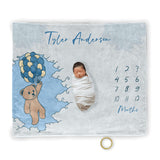 Load image into Gallery viewer, Blue Baby Bear Balloons Milestone Blanket