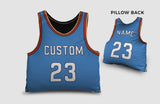 Load image into Gallery viewer, Front and backside of a Personalized Basketball Jersey Pillow in Sky-red-orange color 