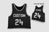 Load image into Gallery viewer, Front and backside of a Personalized Basketball Jersey Pillow in black-white-grey color 