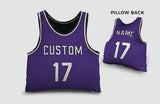 Load image into Gallery viewer, Front and backside of a Personalized Basketball Jersey Pillow in White-Purple color