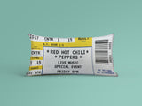 Load image into Gallery viewer, A gold Personalized Event Ticket Pillow made from cotton, Red Hot Chili Peppers event ticket printed on it