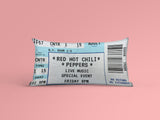 Load image into Gallery viewer, A light blue Personalized Event Ticket Pillow made from cotton, Red Hot Chili Peppers event ticket printed on it