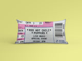 Load image into Gallery viewer, A pink Personalized Event Ticket Pillow made from cotton, Red Hot Chili Peppers event ticket printed on it